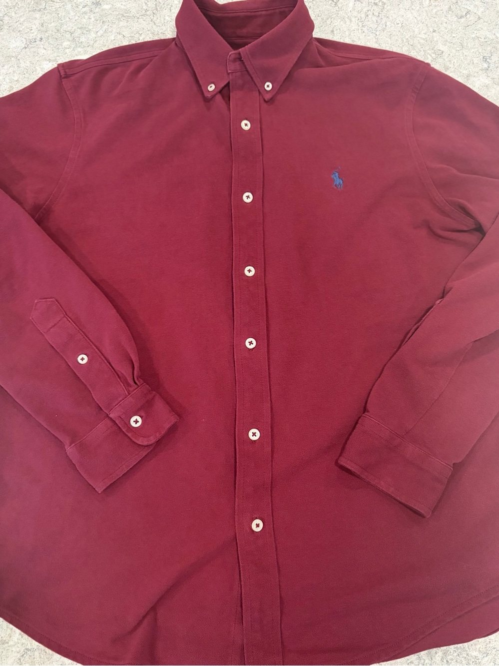 Polo Ralph Lauren Men's Maroon Featherweight Mesh Button-Down Shirt-Large